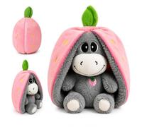 NAVESO Peluche Que Respira, Peluche Burro Que Respiras, 4 Modos Peluch-e Antiestres, Peluch-e Que Respira para Ansiedad con Luz, Música, Respiración, Respiración con Luz, Relajación (Fresa)