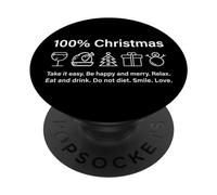 Navidad 100% Christmas Relax Eat Drink Smile Feliz Navidad PopSockets PopGrip Adhesivo