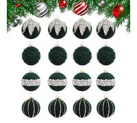 Navidad | 16 piezas de colgantes irrompibles para decoración | 6 cm navideño de terciopelo con pedrería | Para navideñas decoraciones de interiores estacionales