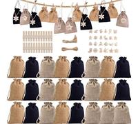 Navidad 2022 | 24 días de arpillera colgantes s bolsas de, bolsas de regalo de dulces decoración con números de Adviento, pegatinas, clips, cuerda