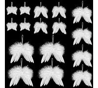 Navidad Alas de Ángel, Decoraciones Navideñas Blancas Fantasía ángel Adorno de ala de Plumas Blancas, Árbol de Navidad Decoraciones de Boda Accesorio Accesorios (16 Piezas 16cm 12cm 10cm 8cm)