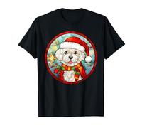 Navidad Bichon Frise Perro Mamá Papá Vitral Arte Cachorro Camiseta