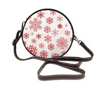 Navidad blanca con copos de nieve rojos,Bolso de hombro de piel sintética, bolso cruzado redondo - Bolso circular para mujer