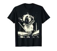 Navidad Boston Terrier Tocando Batería Punk Grunge Camiseta