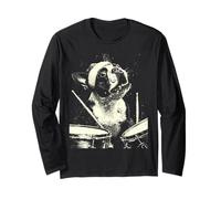 Navidad Boston Terrier Tocando Batería Punk Grunge Manga Larga