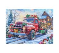 Navidad camión Rojo Nieve Rompecabezas 500 Piezas Cartón Grueso para Coleccionistas Noches De Cita Mejora Concentración Ocio En Casa Regalo Reyes Magos 500 PCS
