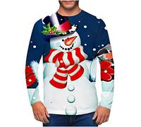 Navidad Camiseta Hombre Jersey Manga Larga Sudaderas Cuello Redondo Papá Noel navideños Estampado Divertidos Invierno Moda Camisa Fiesta Tops T Shirt Original Suéter Xmas Christmas 2024 2025