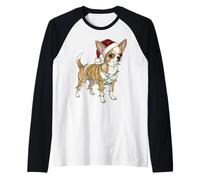 Navidad Chihuahua Holiday Dog White Tan Festive Camiseta Manga Raglan