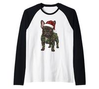 Navidad Chocolate Frenchie Perro Blanco Bulldog Francés Camiseta Manga Raglan