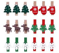Navidad Clips de Madera,150 Piezas Árbol de Navidad Clips fotográficos Pinzas para la Ropa de Madera Elk Guantes Copo de Nieve DIY Photo Pegs para favores de Juegos Wood Clip Decor Photography Craft