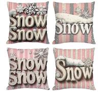 Navidad Cojines Exterior Impermeable Terciopelo Fundas Cojines 60x60 cm 4 Piezas Nieve Fundas para Almohadas Sofa con Cremallera Oculta, Decorativos Patio Jardín Terraza Salón Sofá, Regalos M1140