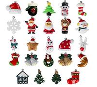 Navidad Colgante Decoración, 24 Piezas Mini Adornos Navideños, Resina Papá Noel Árbol de Navidad Muñeco de Nieve Reno, Miniaturas Navidad Colgantes para DIY