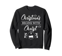 Navidad Cristiana fe Regalo Navidad Comienza con Cristo Sudadera, Unisex para Adultos, Negro, XL