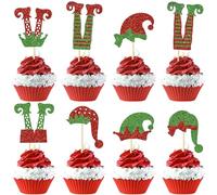 Navidad Cupcake Toppers, 24 PCS Adornos para Cupcakes de Navidad, Merry Christmas Cupcake Toppers, Adornos Navideños, Decoración Navideña, para Navidads, Año Nuevo y Fiestas de Invierno (F)