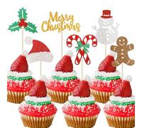 Navidad Cupcake Toppers, 24 PCS Adornos para Cupcakes de Navidad, Merry Christmas Cupcake Toppers, Adornos Navideños, Decoración Navideña, para Navidads, Año Nuevo y Fiestas de Invierno (G)