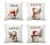Navidad DecoracióN Funda Cojin 40x40cm Lino Juego De 4 planta, Cuadrado Muñeco de nieve Fundas Cojines, Funda Almohada Invierno, Home Decor Cojines Sofa, Con Cremallera Oculta, Lavable A MáQuina Q-626