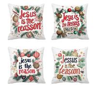 Navidad DecoracióN Funda Cojin 40x40cm Lino Juego De 4 Planta, Cuadrado Rojo Fundas Cojines, Funda Almohada Invierno, Home Decoration Cojines Sofa, con Cremallera Oculta, Lavable A MáQuina Q-624