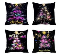 Navidad DecoracióN Funda Cojin 40x40cm Lino Juego De 4 púrpura, Cuadrado Árboles Fundas Cojines, Funda Almohada Invierno, Home Decoration Cojines Sofa, con Cremallera Oculta, Lavable A MáQuina Q-628