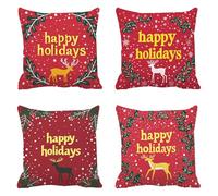 Navidad DecoracióN Funda Cojin 50x50cm Terciopelo Juego De 4 Hojas, Cuadrado Renos Fundas Cojines, Funda Almohada Invierno, Home Decoration Cojines Sofa, Con Cremallera Oculta, Lavable A MáQuina Q-619