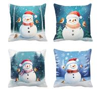 Navidad DecoracióN Funda Cojin 70x70cm Lino Juego De 4 Muñeco de Nieve, Cuadrado Aves Fundas Cojines, Funda Almohada Invierno, Home Decor Cojines Sofa, con Cremallera Oculta, Lavable A MáQuina Q-572