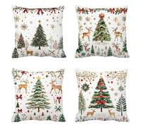 Navidad DecoracióN Funda Cojin 80x80cm Lino Juego De 4 Renos, Cuadrado Árbol de Navidad Fundas Cojines, Funda Almohada Invierno, Home Decor Cojines Sofa, Con Cremallera Oculta, Lavable A MáQuina Q-604