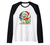 Navidad Dino T-Rex Dragón Desea Roaring Christmas Camiseta Manga Raglan