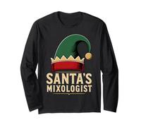 Navidad Divertida de Santa's Mixologist Elf Bartender Manga Larga