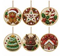 Navidad DIY Rhinestone Diamante Adornos 6 Piezas Colgantes De Madera | Bandeja para bolígrafos con cuerda de cáñamo y diamantes de imitación, decoración de árbol navideño colgante de un solo lado