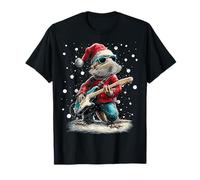 Navidad Dragón Barbudo Tocando Guitarra Músico Animal Camiseta
