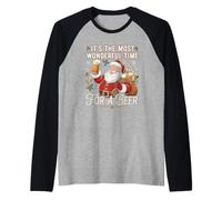 Navidad, el Momento más Maravilloso para una Cerveza, Divertida Navidad de Papá Noel Camiseta Manga Raglan