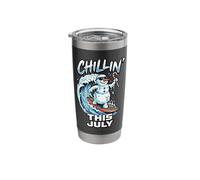 Navidad En Julio Chillin Este Julio Surfeando Muñeco De Nieve Vaso térmico de acero inoxidable de doble pared