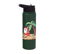 Navidad en julio Santa Holding Surf Board en Tropical Beach Stainless Steel Insulated Water Bottle