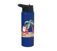 Navidad en julio Santa Holding Surf Board en Tropical Beach Stainless Steel Insulated Water Bottle