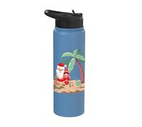 Navidad en julio Santa Holding Surf Board en Tropical Beach Stainless Steel Insulated Water Bottle