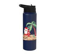 Navidad en julio Santa Holding Surf Board en Tropical Beach Stainless Steel Insulated Water Bottle