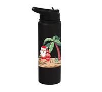 Navidad en julio Santa Holding Surf Board en Tropical Beach Stainless Steel Insulated Water Bottle