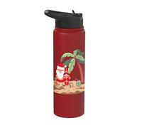 Navidad en julio Santa Holding Surf Board en Tropical Beach Stainless Steel Insulated Water Bottle