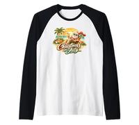 Navidad en Julio Santa Tropical Beach Sunset Escena Camiseta Manga Raglan