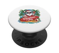 Navidad En Julio Verano Playa Hawaii Santa USA Hombres Mujeres PopSockets PopGrip Adhesivo
