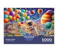 Navidad Espacio 1000 Pieces Smooth Edge Finish Astronauta cósmico Frameable Puzzle Rainy Day Activity Home Decor Vintage Inspired Zero-Gap Fit 38x26cm/1000pcs