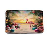 Navidad Flamenco Divertido Animal Playa Tropical Palmera Vacaciones De Invierno Felpudo De Entrada Resistente Felpudos Plegable Alfombra Exterior para Bañera Exterior Ducha 40X60Cm