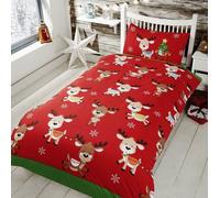 Rapport Home Rudolph & Friends - Juego de Funda de edredón, polialgodón, Color Rojo, 2 Piezas, Individual
