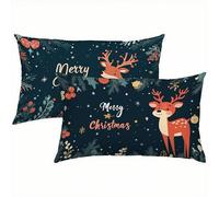 Navidad Fundas Cojines 40x60 Lino Juego de 2, Lujosas Funda Cojin Azul Marino Súper Suaves y Cómodas, Funda de Almohada con Cremallera Oculta, Durable y Fácil Cuidado, Adecuado para Sofá, Cama S1-940