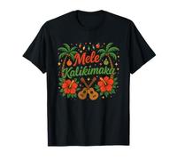 Navidad Hawaiana Mele Kalikimaka Ukelele Palm Tree Holiday Camiseta