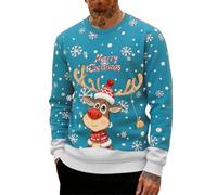Navidad Hombre Navideños Feo Gracioso Christmas Manga Larga Sweater Men Invierno Tops de y de Nieve Regalo Ideal para Navidad Estilo Divertido y Elegante (3-Sky Blue, XXL)