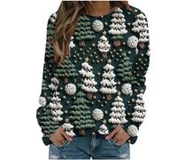 Navidad Jersey Mujer Camiseta Manga Larga Sudaderas Cuello Redondo 3D Papá Noel Estampado Invierno Elegante Fiesta Camisa Tops T-Shirt Original Xmas Suéter Blusa Christmas