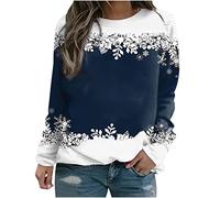 Navidad Jersey Mujer Camiseta Manga Larga Sudaderas Cuello Redondo Copo de Nieve Estampado Invierno Camisa Largo Elegante Fiesta Tops T-Shirt Original Xmas Suéter Blusa Christmas