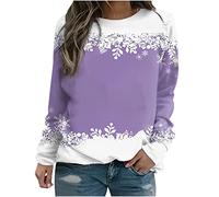 Navidad Jersey Mujer Camiseta Manga Larga Sudaderas Cuello Redondo Copo de Nieve Estampado Invierno Camisa Largo Elegante Fiesta Tops T-Shirt Original Xmas Suéter Blusa Christmas