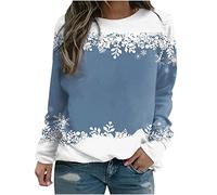 Navidad Jersey Mujer Camiseta Manga Larga Sudaderas Cuello Redondo Copo de Nieve Estampado Invierno Camisa Largo Elegante Fiesta Tops T-Shirt Original Xmas Suéter Blusa Christmas