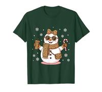 Navidad Leopardo muñeco de Nieve con café Helado y Dulces Vacaciones Camiseta